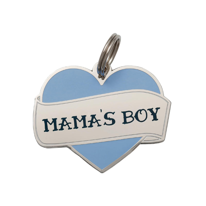 Two Tails Pet Company Personalized Mamas Boy Pet ID Tag - Custom Engraved Dog Tags for Pets - Durable Brass Silver Plating Free Engraving for Dogs Name Perfect for Dog Collars & Leashes