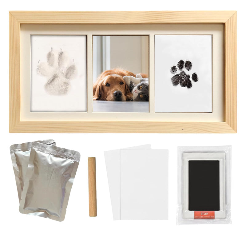 ZAPVLVT Pet Paw Print Picture Frame with 2 Clay Imprint & Ink Pads KitDog/Cat Paw Print Impression KitPawprint Making KitPet Memorial Keepsake GiftPet Picture Frame